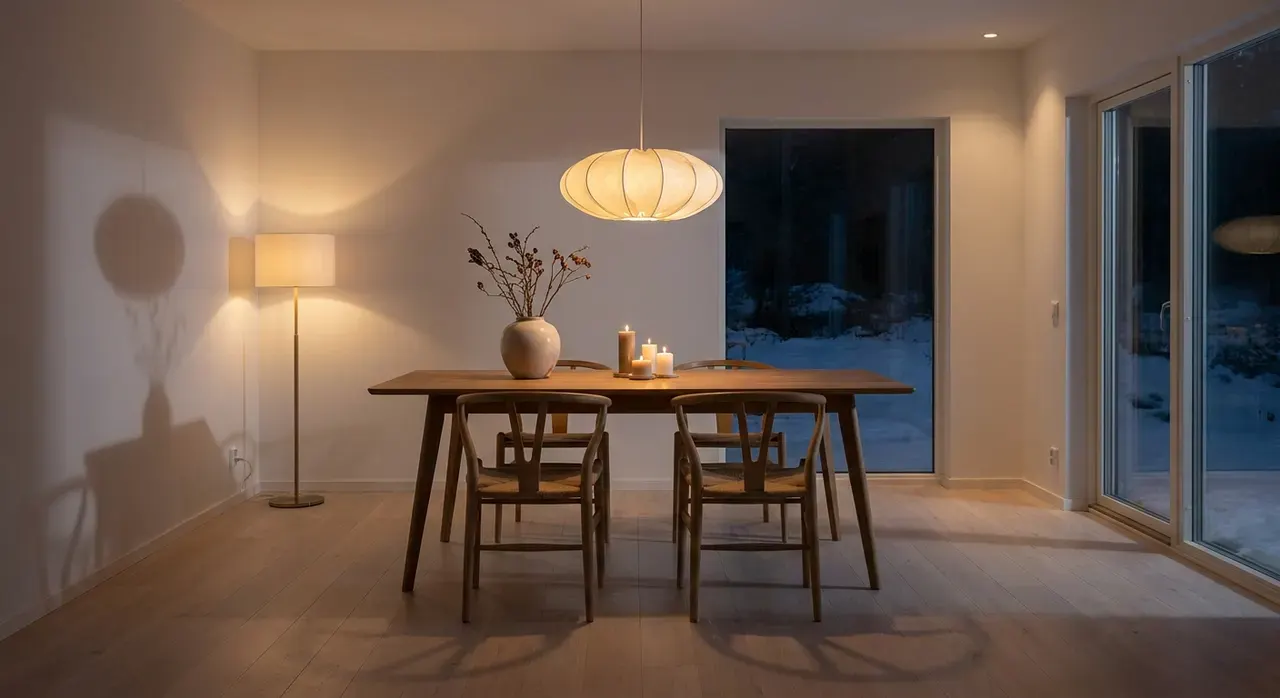 Scandinavisch Eetkamer - avondsfeer met verlichting