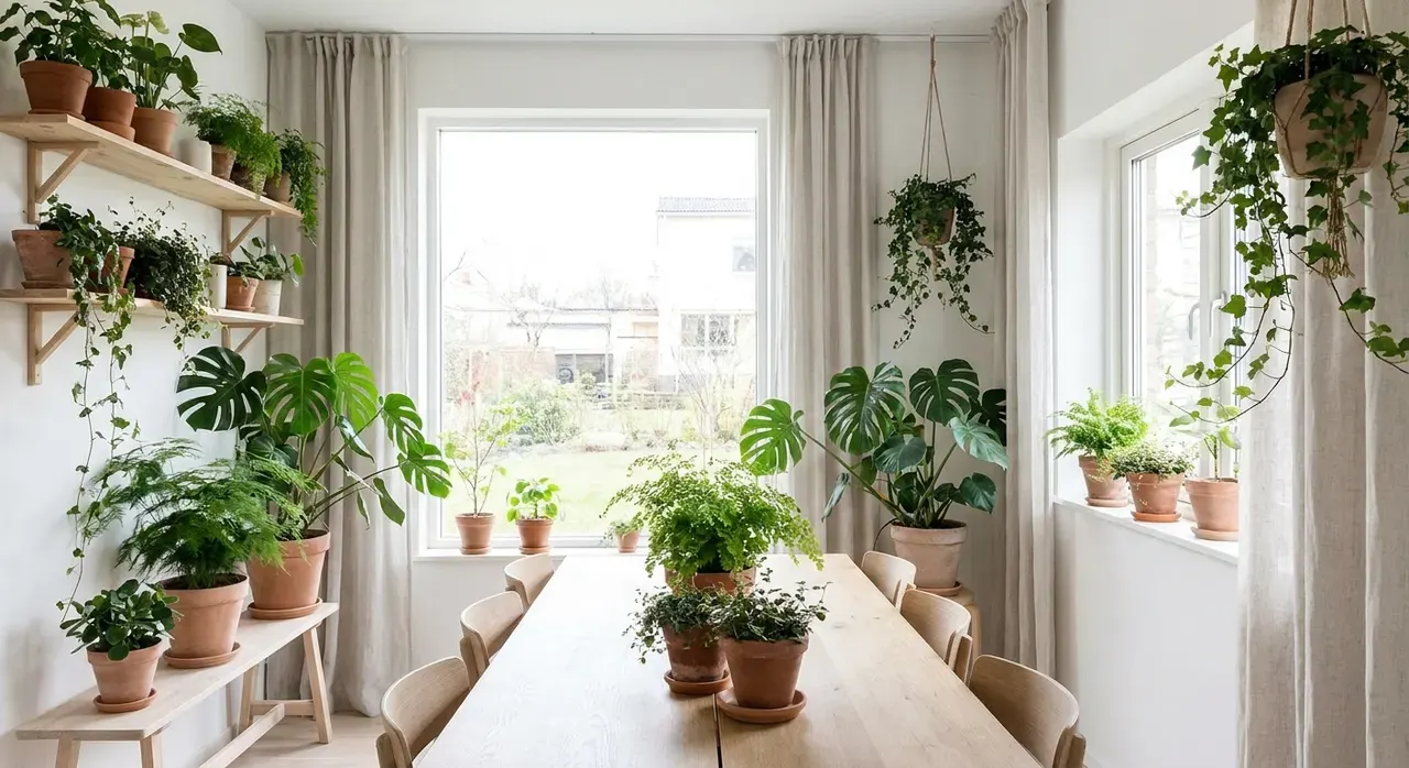 Scandinavisch Eetkamer - planten en groen accent