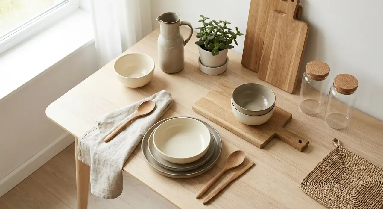 Scandinavisch Keuken - flatlay van decoratieve objecten