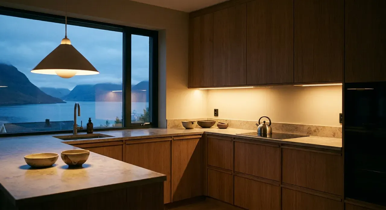 Scandinavisch Keuken - avondsfeer met verlichting