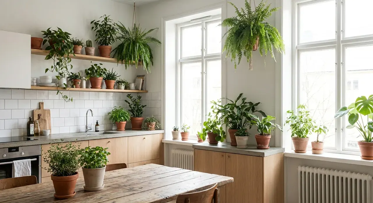 Scandinavisch Keuken - planten en groen accent