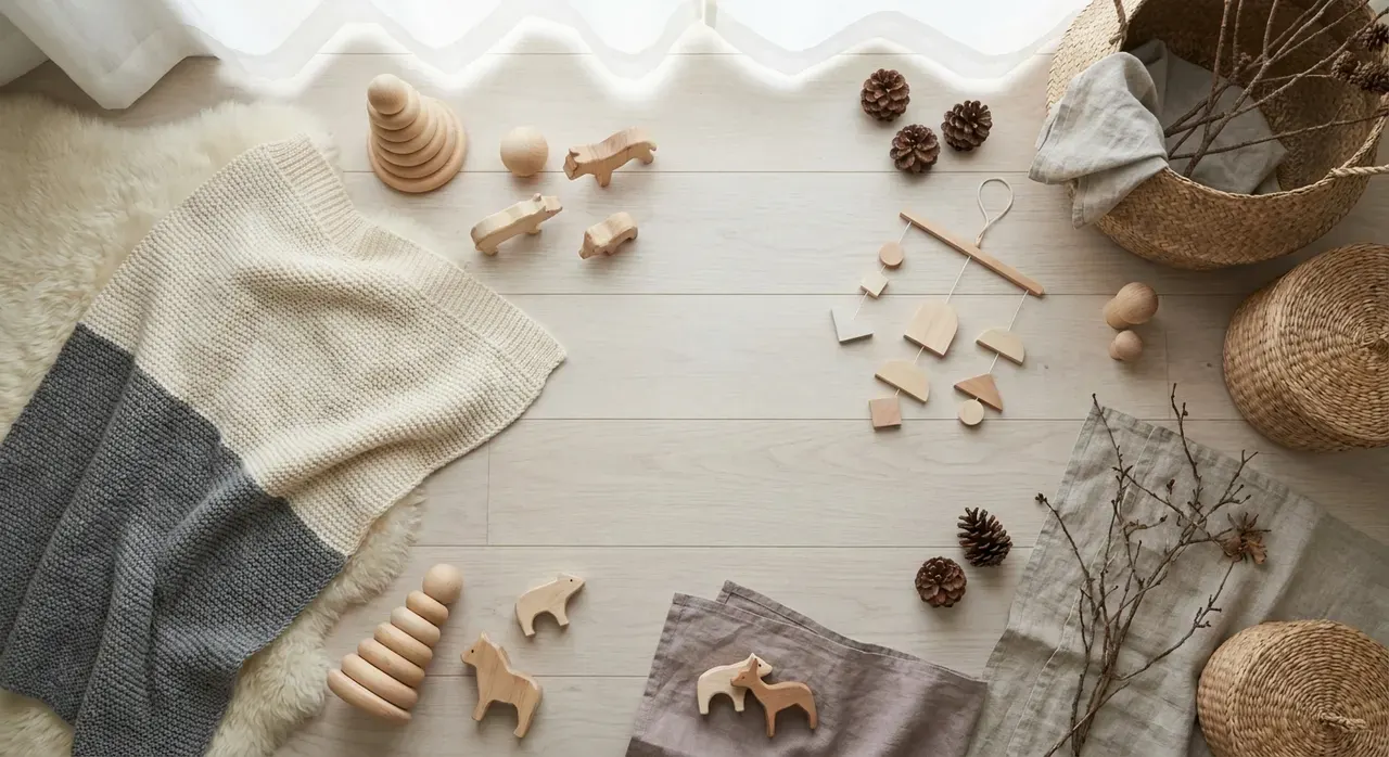 Scandinavisch Kinderkamer - flatlay van decoratieve objecten