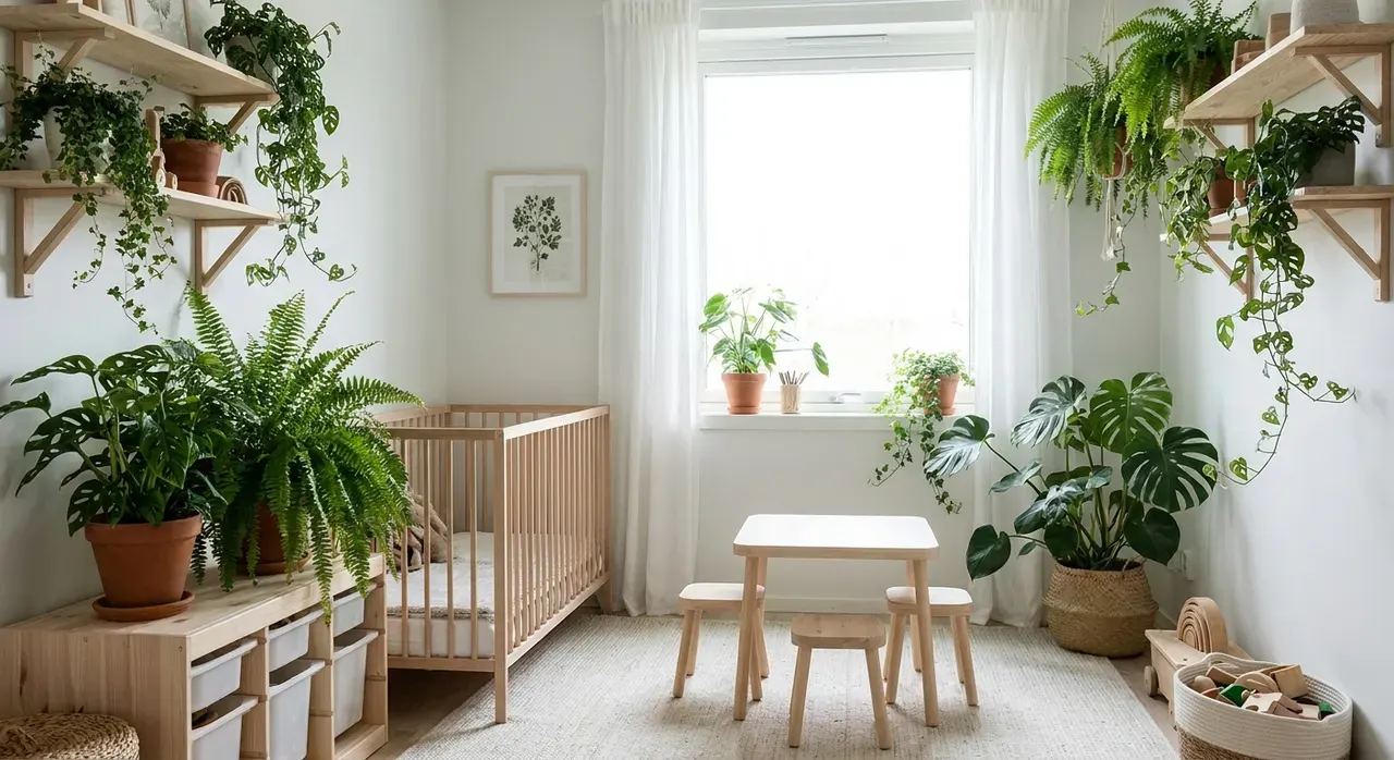 Scandinavisch Kinderkamer - planten en groen accent