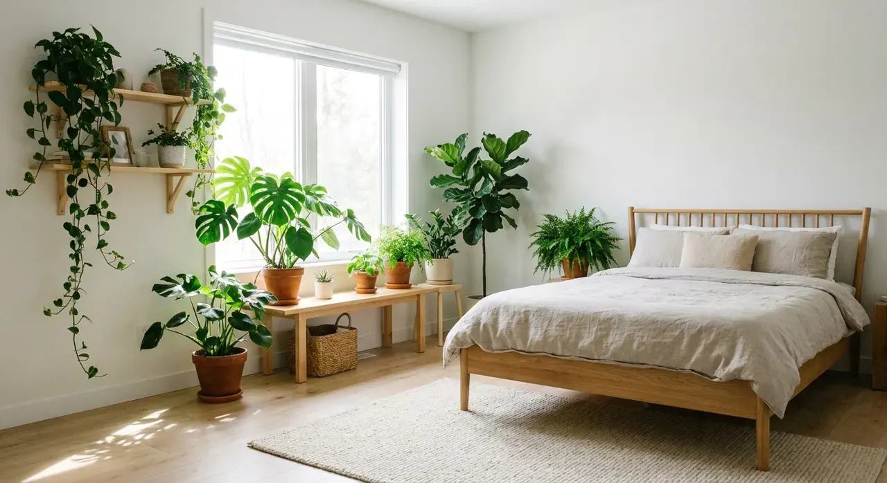 Scandinavisch Slaapkamer - planten en groen accent