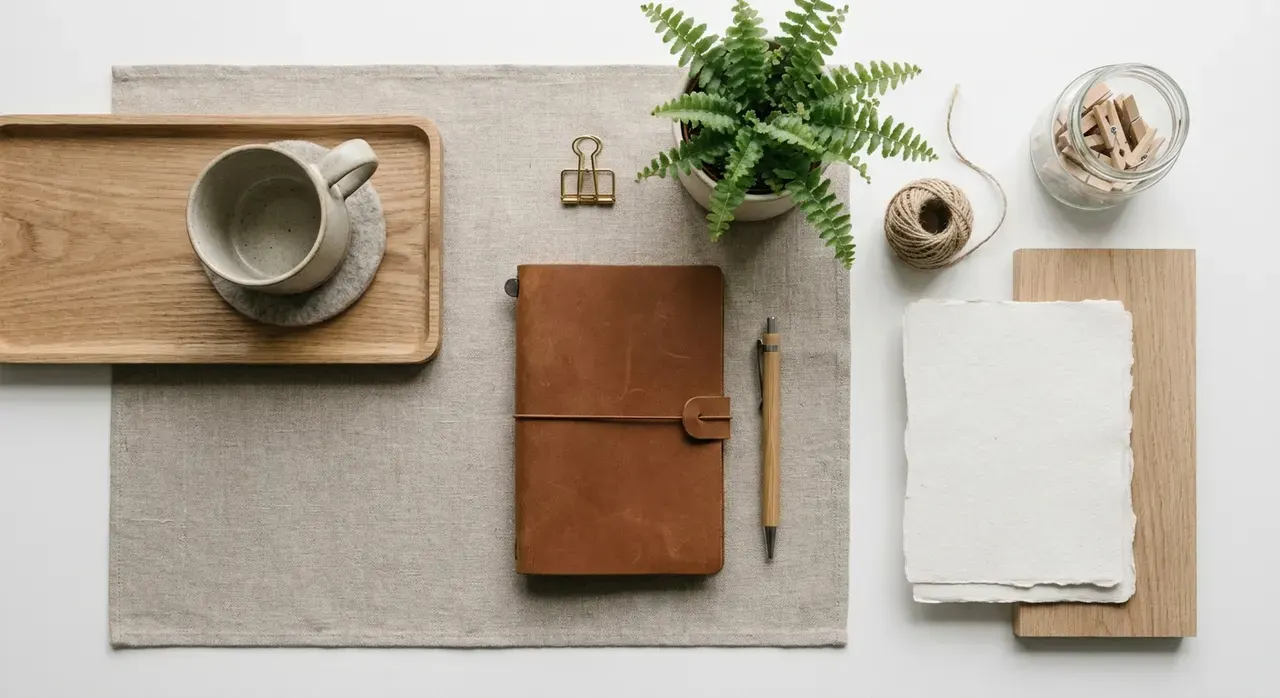 Scandinavisch Werkkamer - flatlay van decoratieve objecten