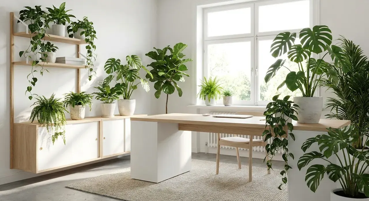 Scandinavisch Werkkamer - planten en groen accent