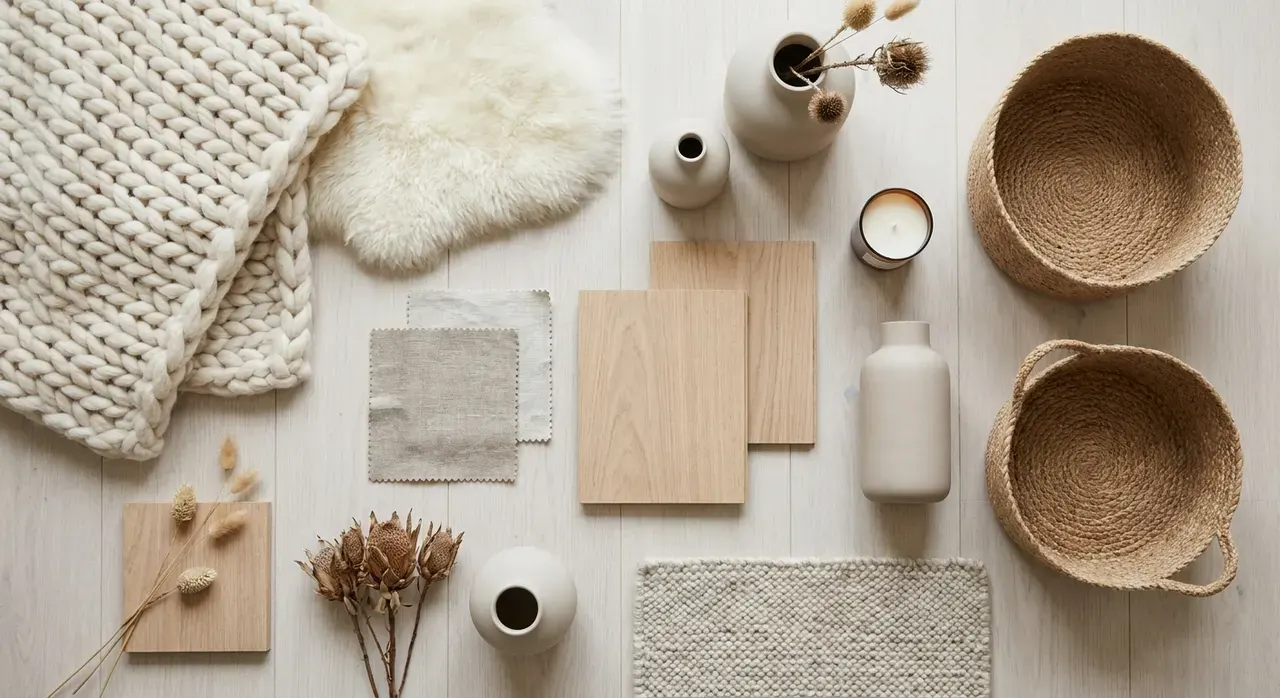 Scandinavisch Woonkamer - flatlay van decoratieve objecten