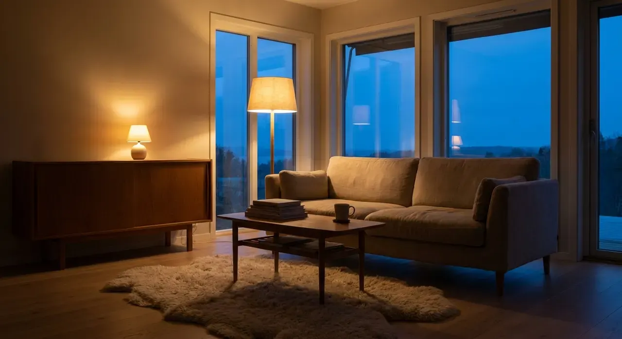Scandinavisch Woonkamer - avondsfeer met verlichting