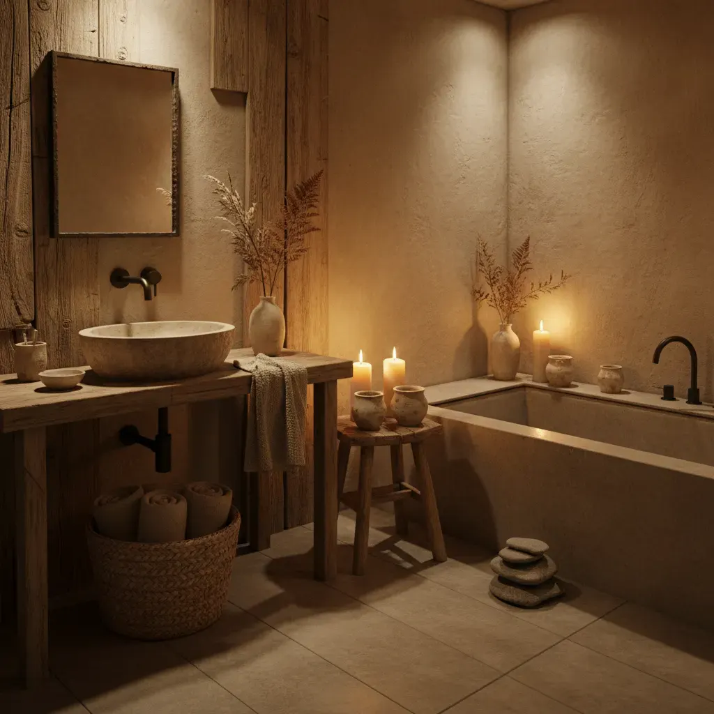 Wabi-Sabi Badkamer - sfeervol hoekje