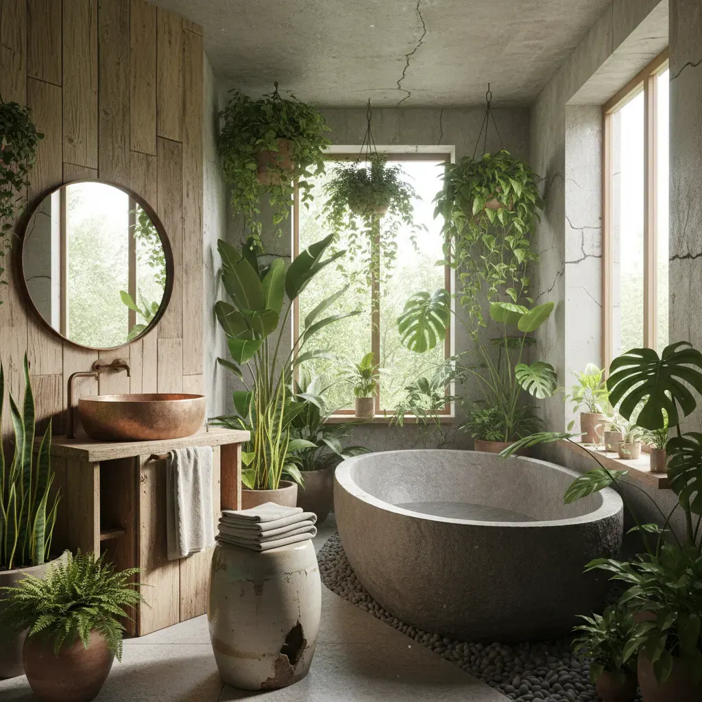 Wabi-Sabi Badkamer - planten en groen accent