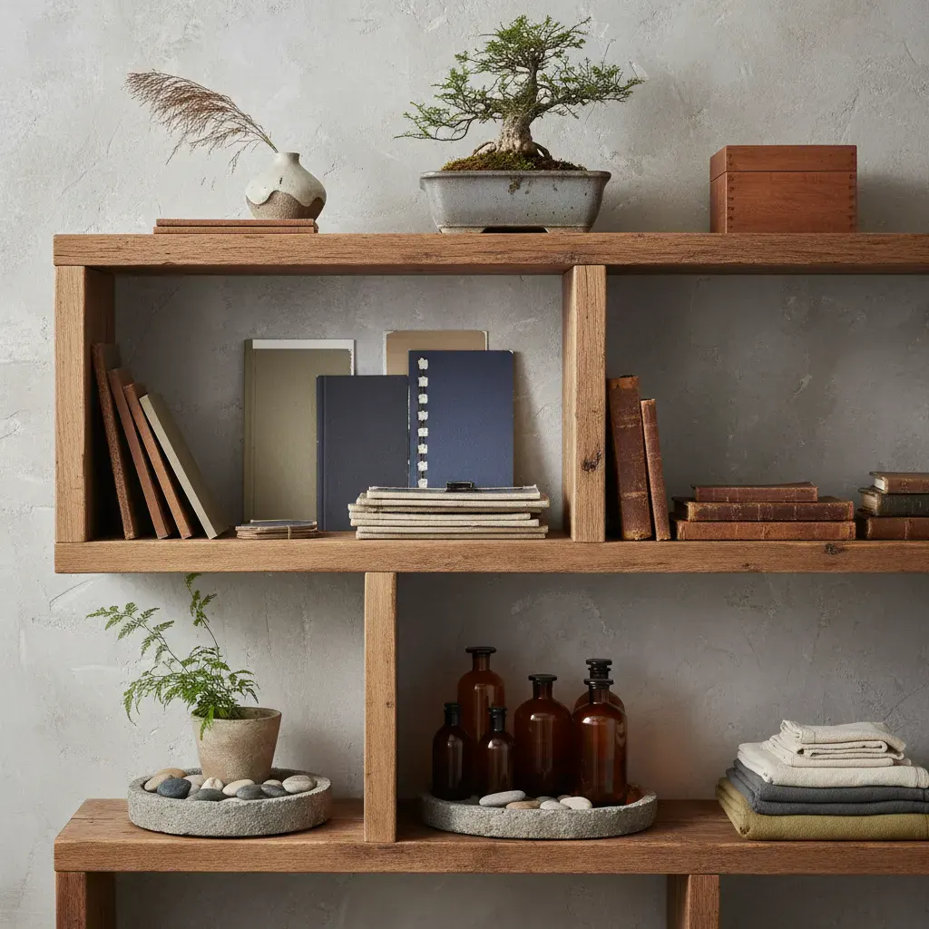 Wabi-Sabi Badkamer - rekken en opbergen