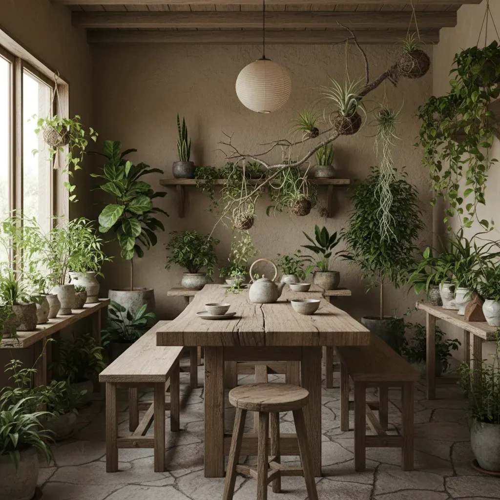Wabi-Sabi Eetkamer - planten en groen accent