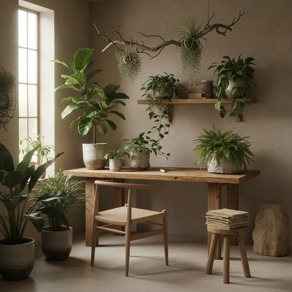 Wabi-Sabi Werkkamer - planten en groen accent