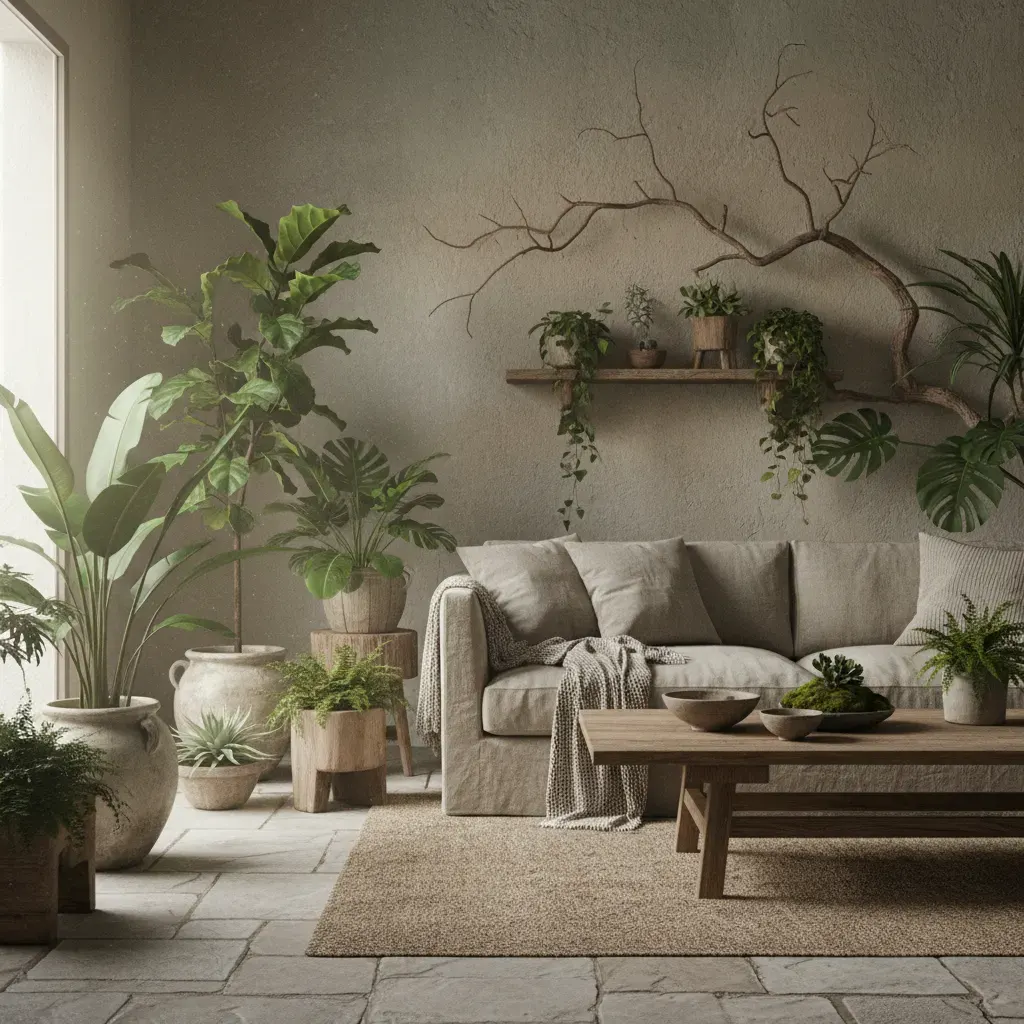 Wabi-Sabi Woonkamer - planten en groen accent